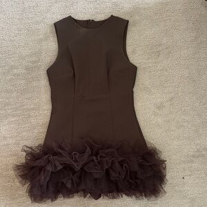 Zara Brown Midi Dress with Ruffle Hem